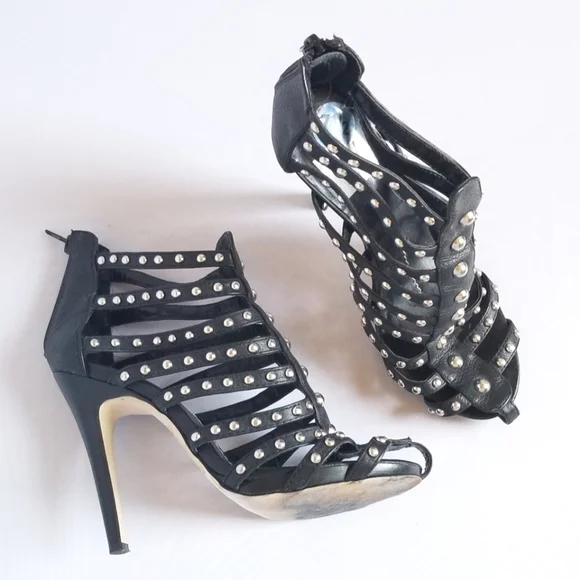 Dolce Vita • Silver Studded Black Leather Heels - Picture 2 of 4